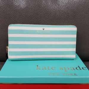 Kate Spade green and white striped leather wallet